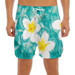 White And Yellow Plumeria In Water Print Men's Split Running Shorts