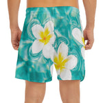 White And Yellow Plumeria In Water Print Men's Split Running Shorts
