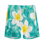 White And Yellow Plumeria In Water Print Men's Sports Shorts
