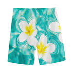 White And Yellow Plumeria In Water Print Men's Sports Shorts