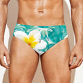 White And Yellow Plumeria In Water Print Men's Swim Briefs