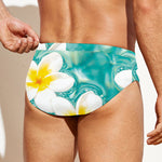 White And Yellow Plumeria In Water Print Men's Swim Briefs