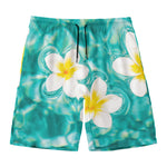White And Yellow Plumeria In Water Print Men's Swim Trunks