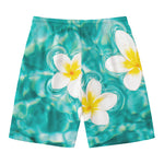 White And Yellow Plumeria In Water Print Men's Swim Trunks