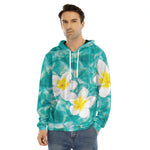 White And Yellow Plumeria In Water Print Men's Velvet Pullover Hoodie