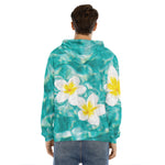 White And Yellow Plumeria In Water Print Men's Velvet Pullover Hoodie