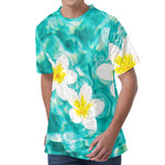 White And Yellow Plumeria In Water Print Men's Velvet T-Shirt