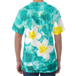 White And Yellow Plumeria In Water Print Men's Velvet T-Shirt