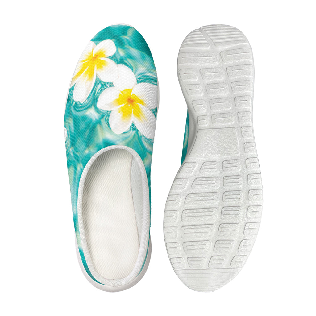 White And Yellow Plumeria In Water Print Mesh Casual Shoes