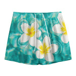 White And Yellow Plumeria In Water Print Mesh Shorts