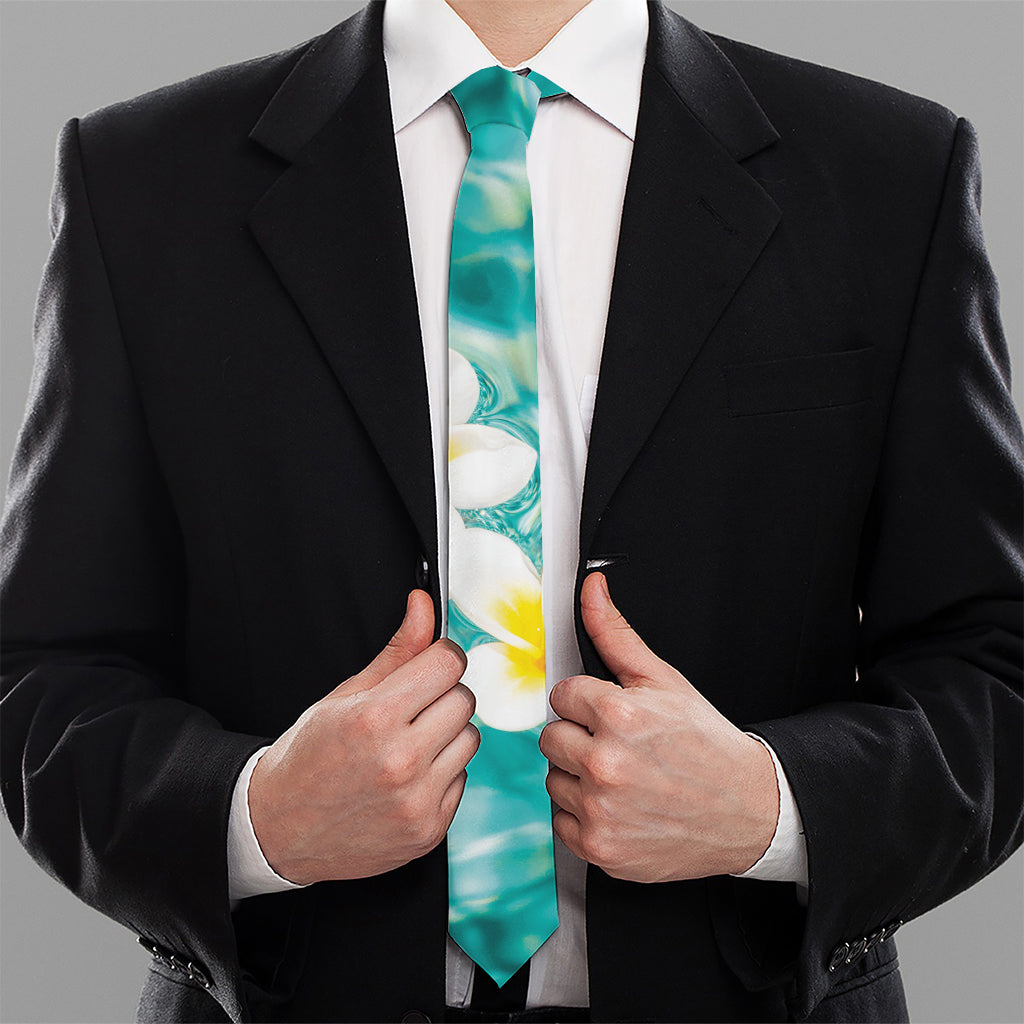 White And Yellow Plumeria In Water Print Necktie