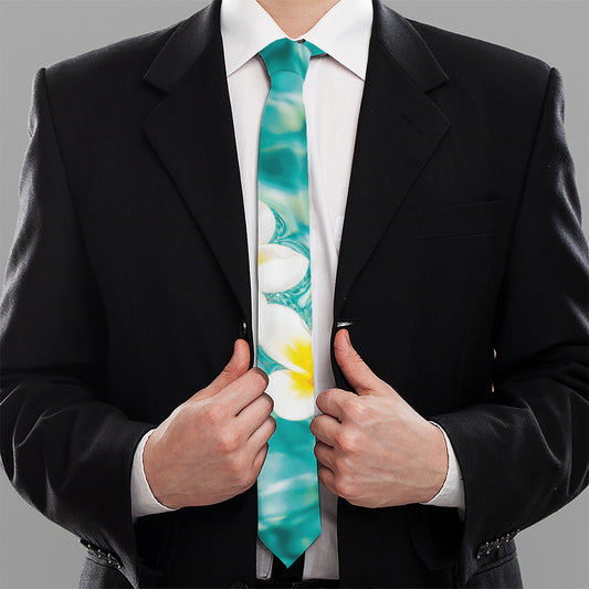 White And Yellow Plumeria In Water Print Necktie