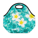 White And Yellow Plumeria In Water Print Neoprene Lunch Bag