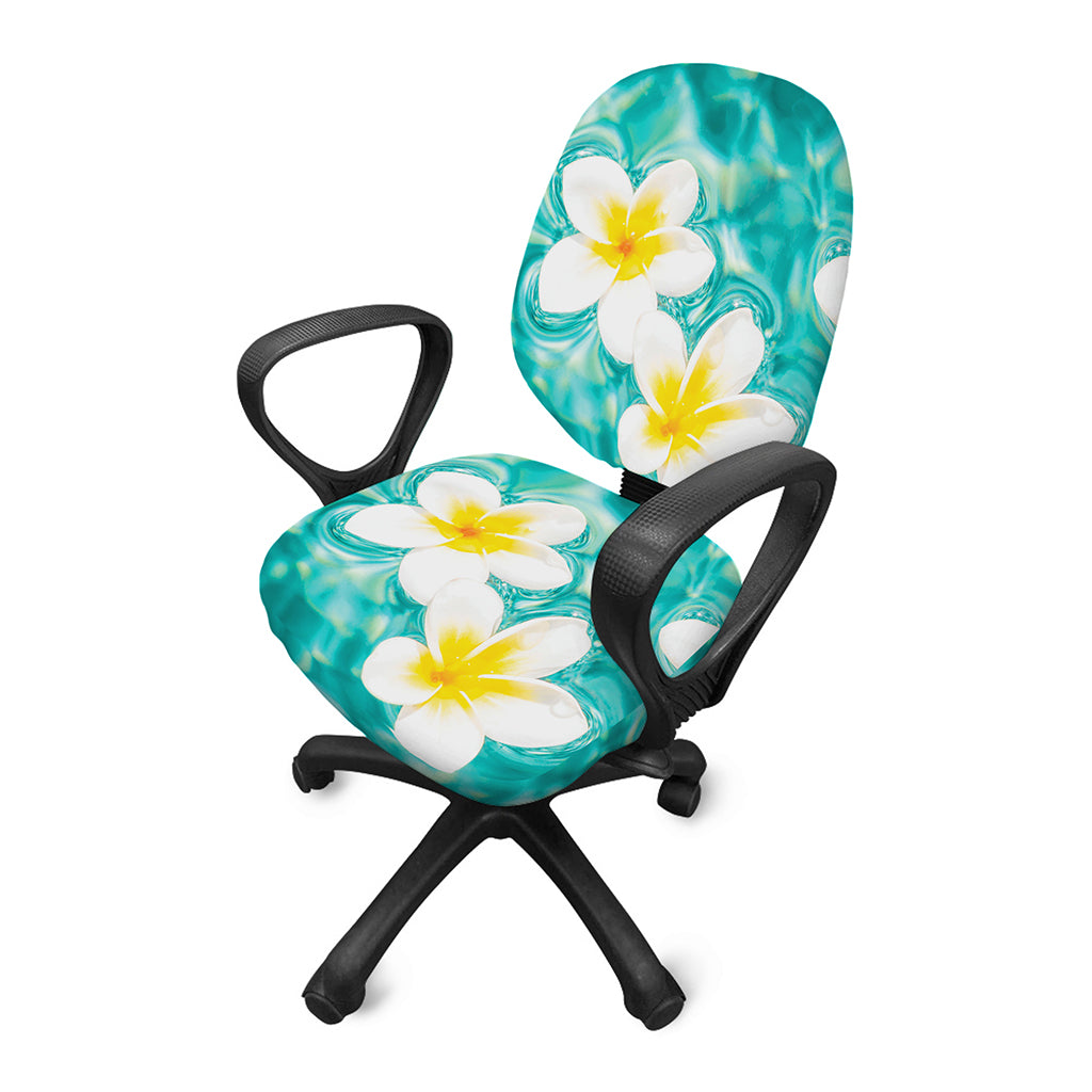 White And Yellow Plumeria In Water Print Office Chair Cover