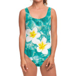 White And Yellow Plumeria In Water Print One Piece Swimsuit