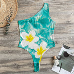 White And Yellow Plumeria In Water Print One Shoulder Bodysuit