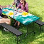 White And Yellow Plumeria In Water Print Picnic Table Cover