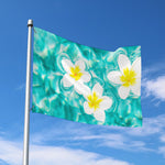 White And Yellow Plumeria In Water Print Polyester Flag