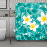 White And Yellow Plumeria In Water Print Polyester Shower Curtain