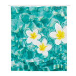 White And Yellow Plumeria In Water Print Polyester Shower Curtain