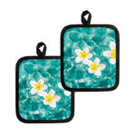 White And Yellow Plumeria In Water Print Pot Holders