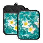 White And Yellow Plumeria In Water Print Pot Holders With Pocket