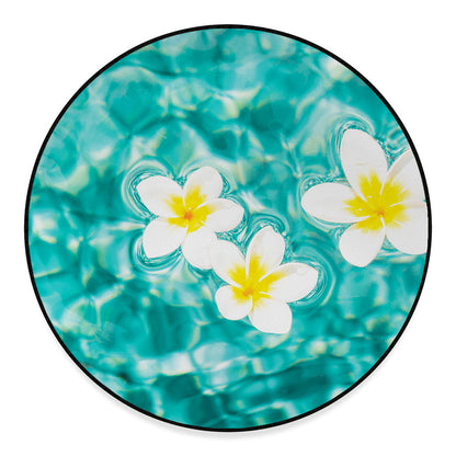 White And Yellow Plumeria In Water Print Round Floor Mat