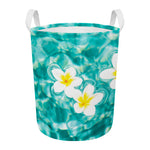 White And Yellow Plumeria In Water Print Round Laundry Basket