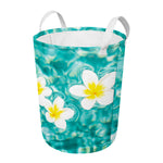 White And Yellow Plumeria In Water Print Round Laundry Basket