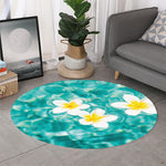 White And Yellow Plumeria In Water Print Round Rug