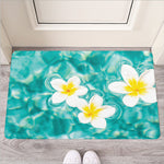 White And Yellow Plumeria In Water Print Rubber Doormat