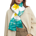 White And Yellow Plumeria In Water Print Scarf