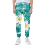 White And Yellow Plumeria In Water Print Scuba Joggers