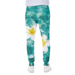 White And Yellow Plumeria In Water Print Scuba Joggers
