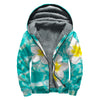 White And Yellow Plumeria In Water Print Sherpa Lined Zip Up Hoodie
