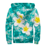 White And Yellow Plumeria In Water Print Sherpa Lined Zip Up Hoodie