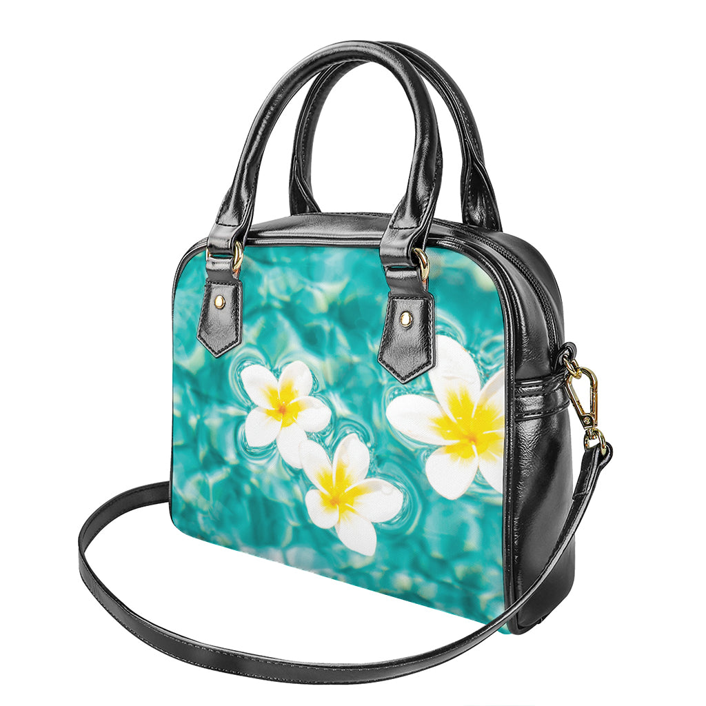 White And Yellow Plumeria In Water Print Shoulder Handbag