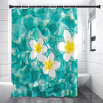 White And Yellow Plumeria In Water Print Shower Curtain