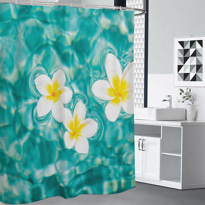 White And Yellow Plumeria In Water Print Shower Curtain