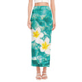 White And Yellow Plumeria In Water Print Side Slit Maxi Skirt