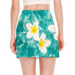 White And Yellow Plumeria In Water Print Side Slit Mini Skirt