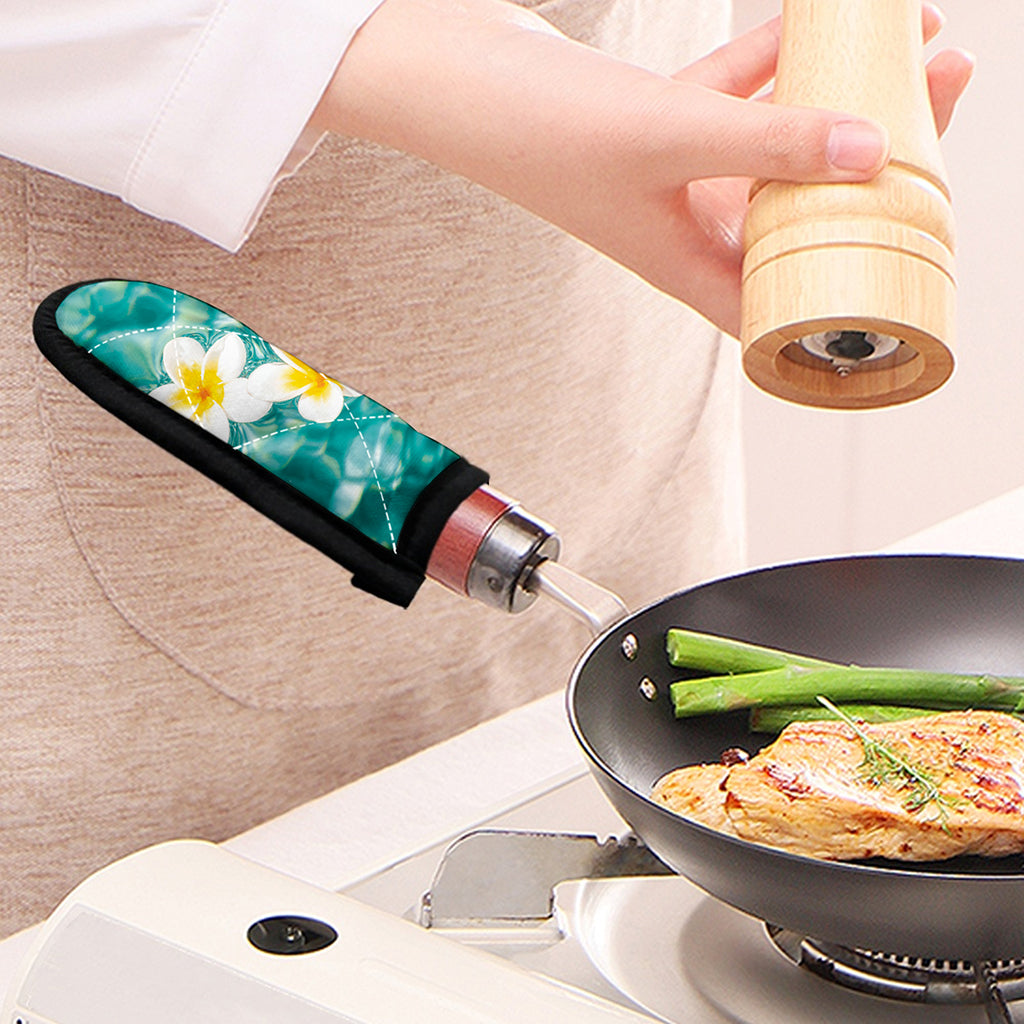 White And Yellow Plumeria In Water Print Skillet Handle Cover