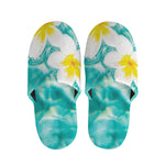 White And Yellow Plumeria In Water Print Slippers