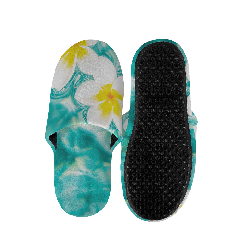 White And Yellow Plumeria In Water Print Slippers