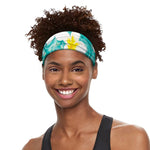 White And Yellow Plumeria In Water Print Sports Headband