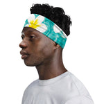 White And Yellow Plumeria In Water Print Sports Headband
