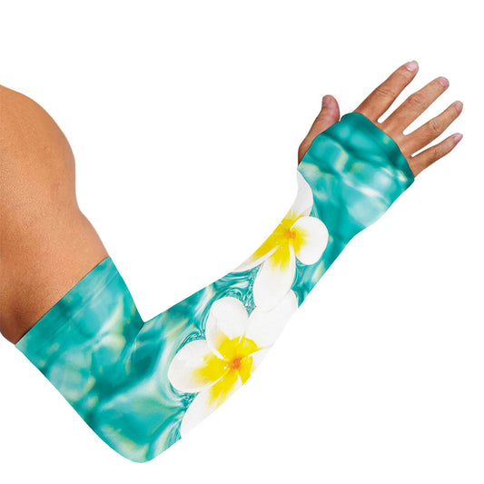 White And Yellow Plumeria In Water Print Sun Protection Arm Sleeves