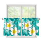 White And Yellow Plumeria In Water Print Tier Curtains
