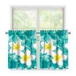 White And Yellow Plumeria In Water Print Tier Curtains