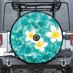 White And Yellow Plumeria In Water Print Tire Cover With Camera Hole
